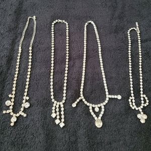 Vintage Rhinestone Choker Necklaces Lot Bundle four 4 Prom Wedding Holiday Bling